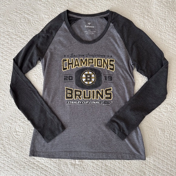 Boston Bruins Eastern Conference Champions Raglan Tee Shirt 2019 Stanley Cup - Picture 1 of 7